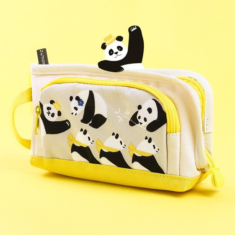 Japan Kokuyo Guoyu Panda Pencil Bag Female Internet Celebrous Student Stationery Bag Cute Canvas Large Capacity Pencil Bag - Image 4