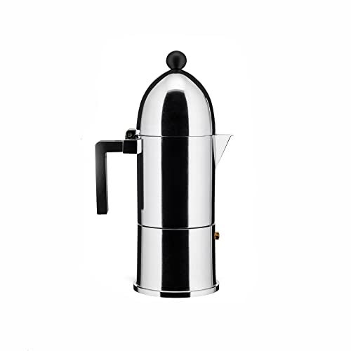 ALESSI آلة الإسبريسو الأنيقة Alessi A9095/6 B La Cupola بسعة 6 أكواب من الألمنيوم الفضي مع مقبض أسود - Image 1