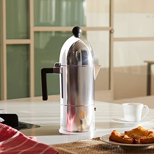 ALESSI آلة الإسبريسو الأنيقة Alessi A9095/6 B La Cupola بسعة 6 أكواب من الألمنيوم الفضي مع مقبض أسود - Image 5