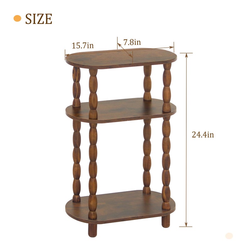 MaxSmeo Narrow Side Table Set of 2, 3-Tier Narrow End Table Living Room Set of 2 with Storage, Skinny Side Table Nightstand for Small Space, Bedrooms, Living Room (Rustic Brown) - Image 3