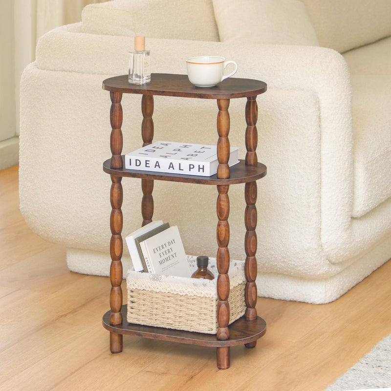 MaxSmeo Narrow Side Table Set of 2, 3-Tier Narrow End Table Living Room Set of 2 with Storage, Skinny Side Table Nightstand for Small Space, Bedrooms, Living Room (Rustic Brown) - Image 2