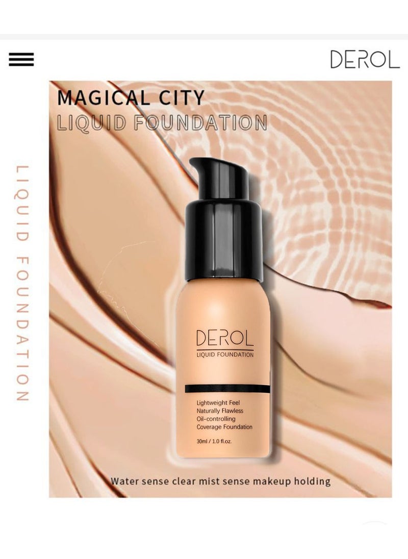 DEROL - Liquid Foundation-Full Coverage Makeup Matte Waterproof Dewy Lightweight Feel Flawless Oil-Controlling Coverage Smooth Face Foundations 24 Hours Soft Nature Base Skin Tint - Image 1