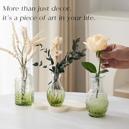 Ulodimi Glass Bud Vase Set of 20 - Small Vases for Flowers in Bulk - Assorted Vintage Crystal Vases for Flowers, Table Centerpieces (Green, 20 Pcs) - Image 2
