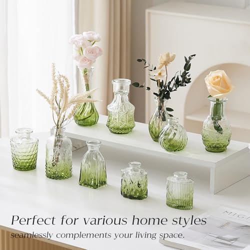 Ulodimi Glass Bud Vase Set of 20 - Small Vases for Flowers in Bulk - Assorted Vintage Crystal Vases for Flowers, Table Centerpieces (Green, 20 Pcs) - Image 3