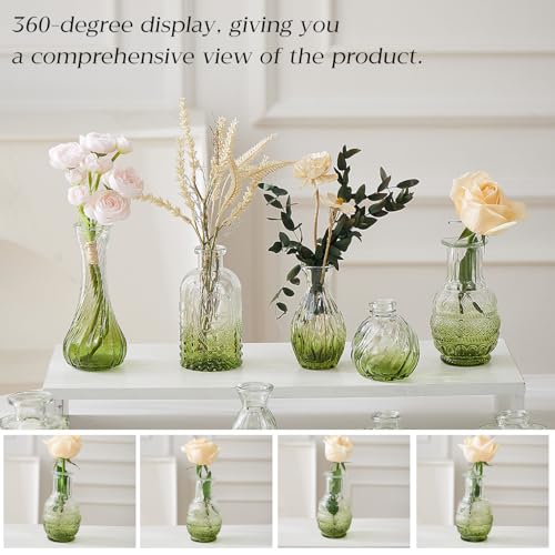 Ulodimi Glass Bud Vase Set of 20 - Small Vases for Flowers in Bulk - Assorted Vintage Crystal Vases for Flowers, Table Centerpieces (Green, 20 Pcs) - Image 4