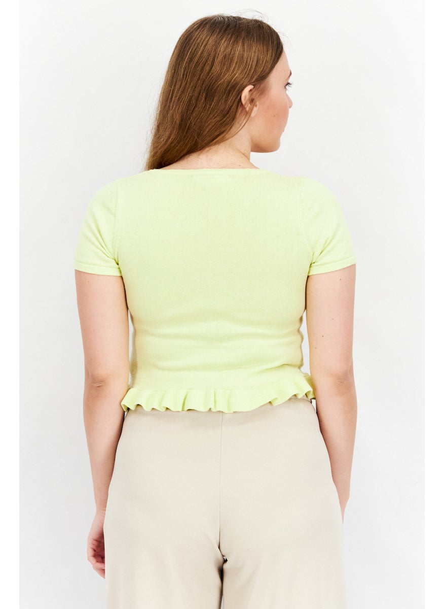 GLAMOROUS Women Square Neck Short Sleeve Crop Top, Lime Green  - Image 4