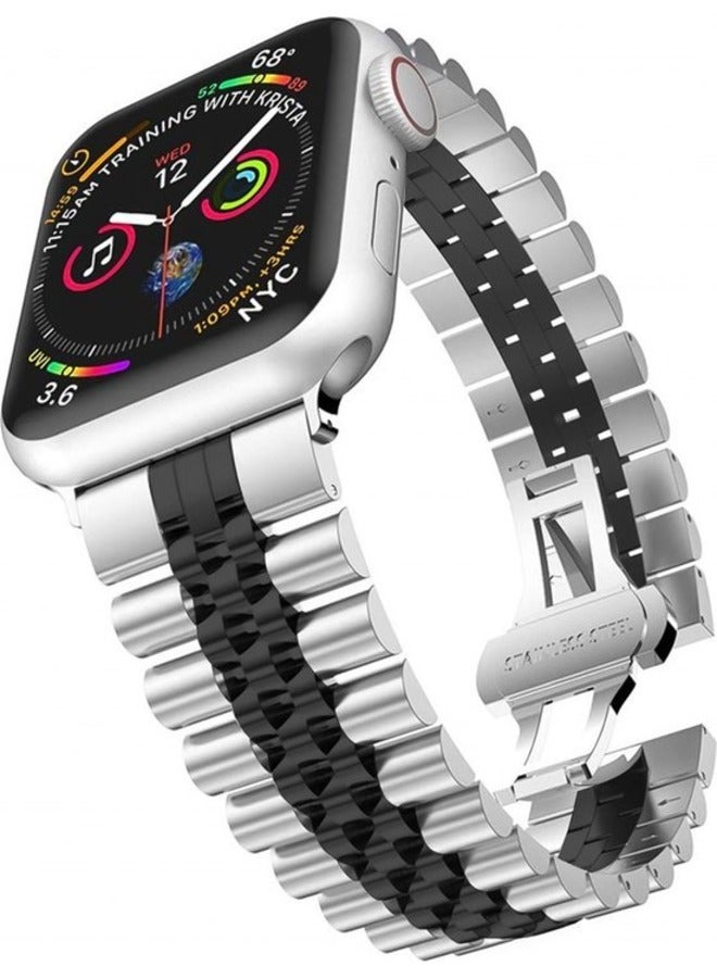 Gravity Premium Silver & Black Apple Watch Band ‚Äì Compatible with 42mm, 44mm, 45mm, and 49mm Models - Image 1