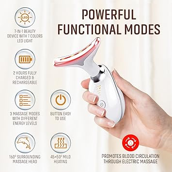 7 Colour LED FACE Beauty Massager 3 Modes for Skin Tightening Neck Lifting Anti Aging Wrinkle Remover EMS Massage Face Toning Firming Device for Women - Image 2
