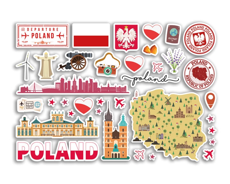 A5 Sticker Sheet Poland Landmarks Vinyl Stickers  Polish Map Airport Stamp Skyline Flag Travel Holiday Country City Aesthetic 80378