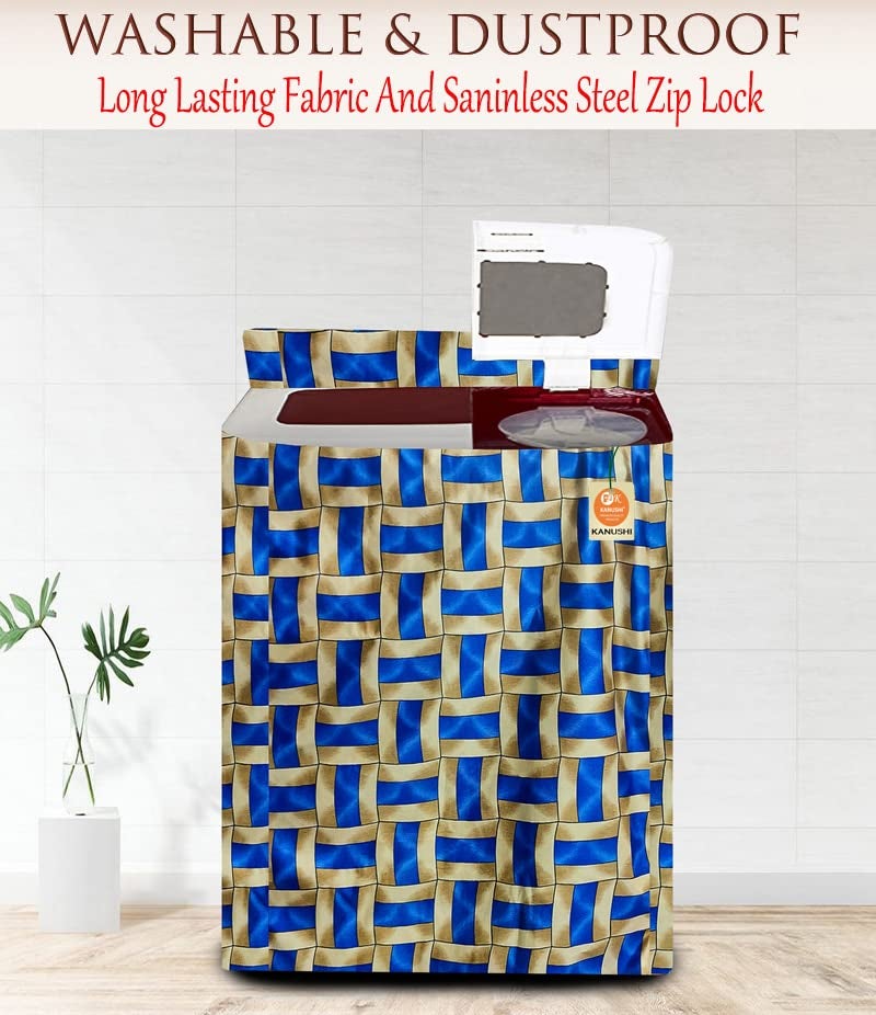 KANUSHI Industries® Washable & Dustproof Top Load Semi Automatic Washing Machine Cover (Suitable For 6 Kg, 6.5 kg, 7 kg, 7.5 kg) (VAR-WASMAC-BLUE-GOLDEN-LINE-SEMI-01) - Image 2