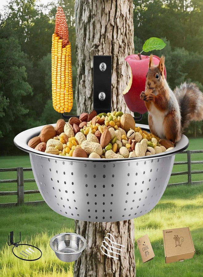 Ofasixx Squirrel Feeder Bowl Tree Mounted, Drainage Holes Like a Colander - Nice for Outside, 8.5" Removable Metal Feed Bowl Easy to Clean/Refill, 2 Squirrel Corn Cob Spikes, Notebook(Brown) - Image 1
