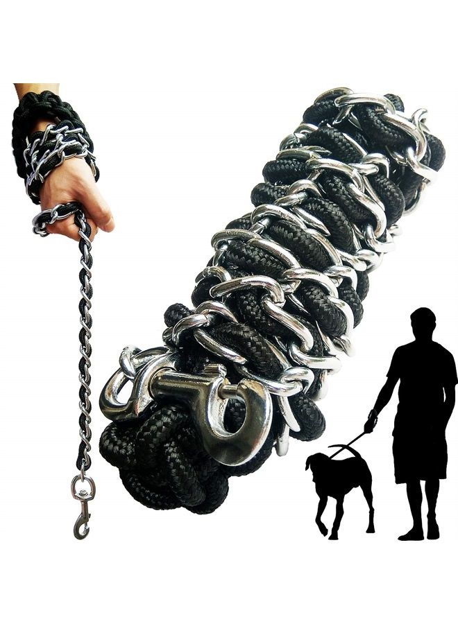 Dog Leash Metal Leashes with Pet Collar Training Walking Leads Heavy Duty Anti Bite Chain Rope Hook for Medium and Large Dogs (Large)