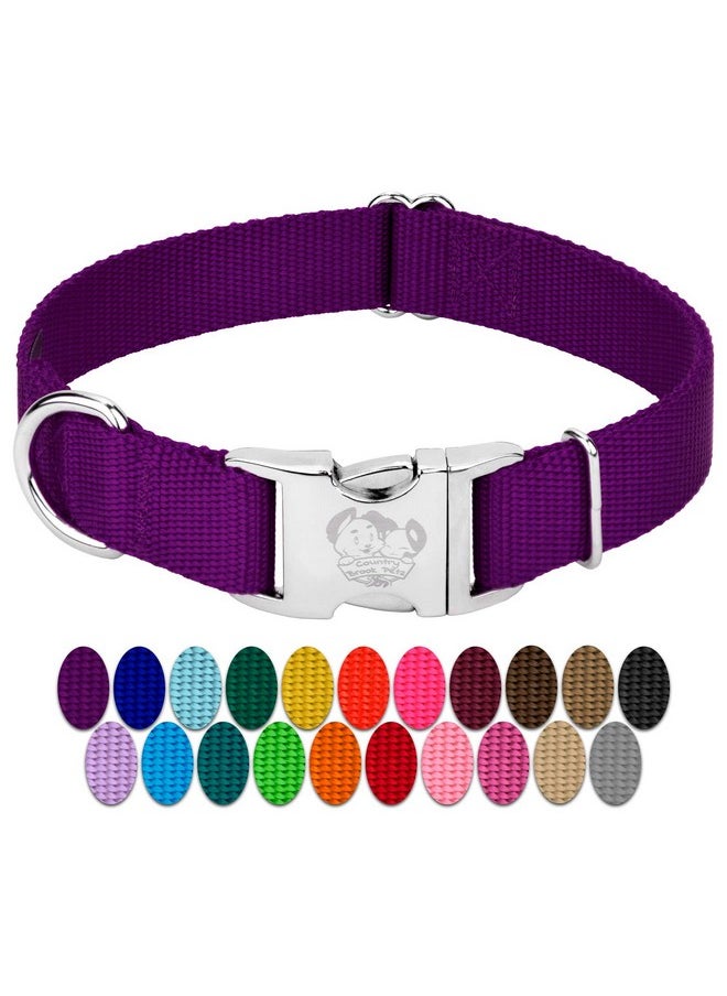 Country Brook Design Country Brook Petz Premium Nylon Dog Collar with Metal Buckle for Small Medium Large Breeds - Vibrant 30+ Color Selection (Medium, 3/4 Inch, Purple)  - Image 1