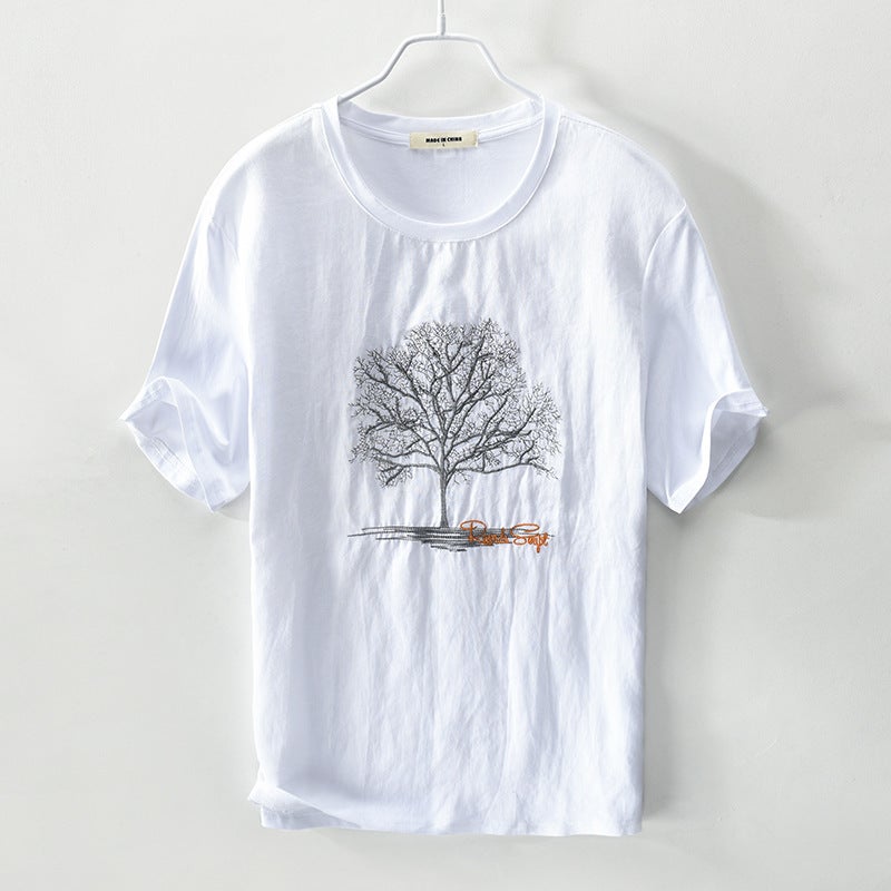 103 Summer Linen Printing Short Sleeve Casual T-Shirt Men'S Cotton And Linen Round Neck Thin Breathable Jacket A Generation Of Hair - Image 1