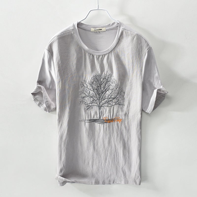 103 Summer Linen Printing Short Sleeve Casual T-Shirt Men'S Cotton And Linen Round Neck Thin Breathable Jacket A Generation Of Hair - Image 4