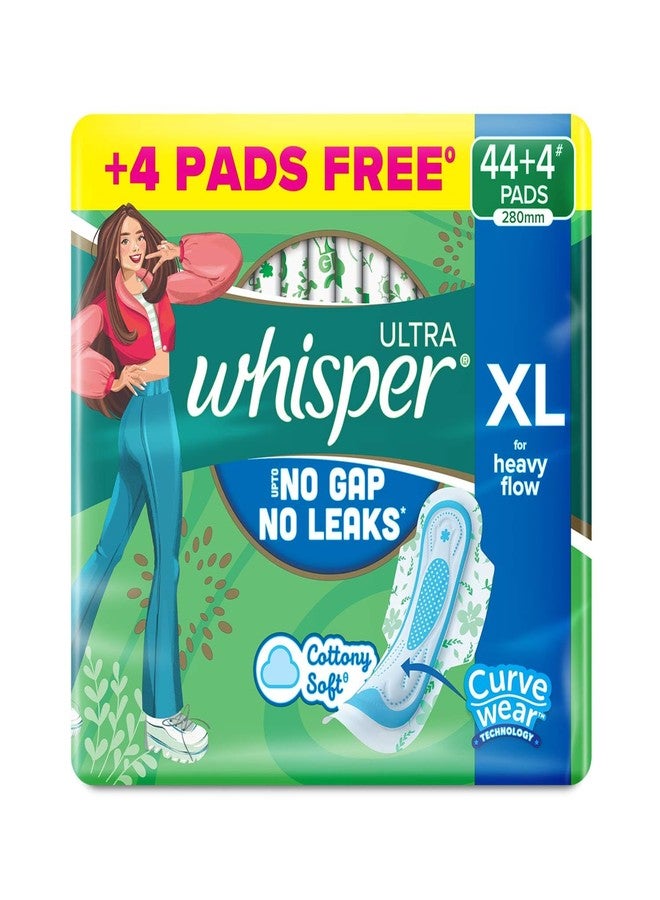 Whisper Ultra Upto No Gap No Leaks Sanitary Pads, 48 Xl Pads, For Heavy Flow Protection, With Curvewear ¢ Technology, Cotton Like Softness, Disposable Wrapper, Locks Odour & Wetness - Image 1