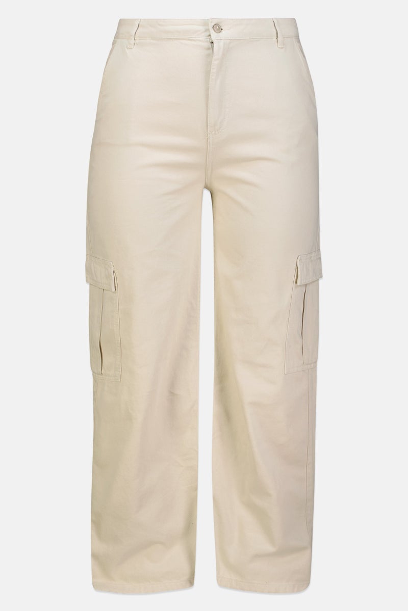 promod Women Regular Fit Solid Cargo Pants, Beige - Image 2