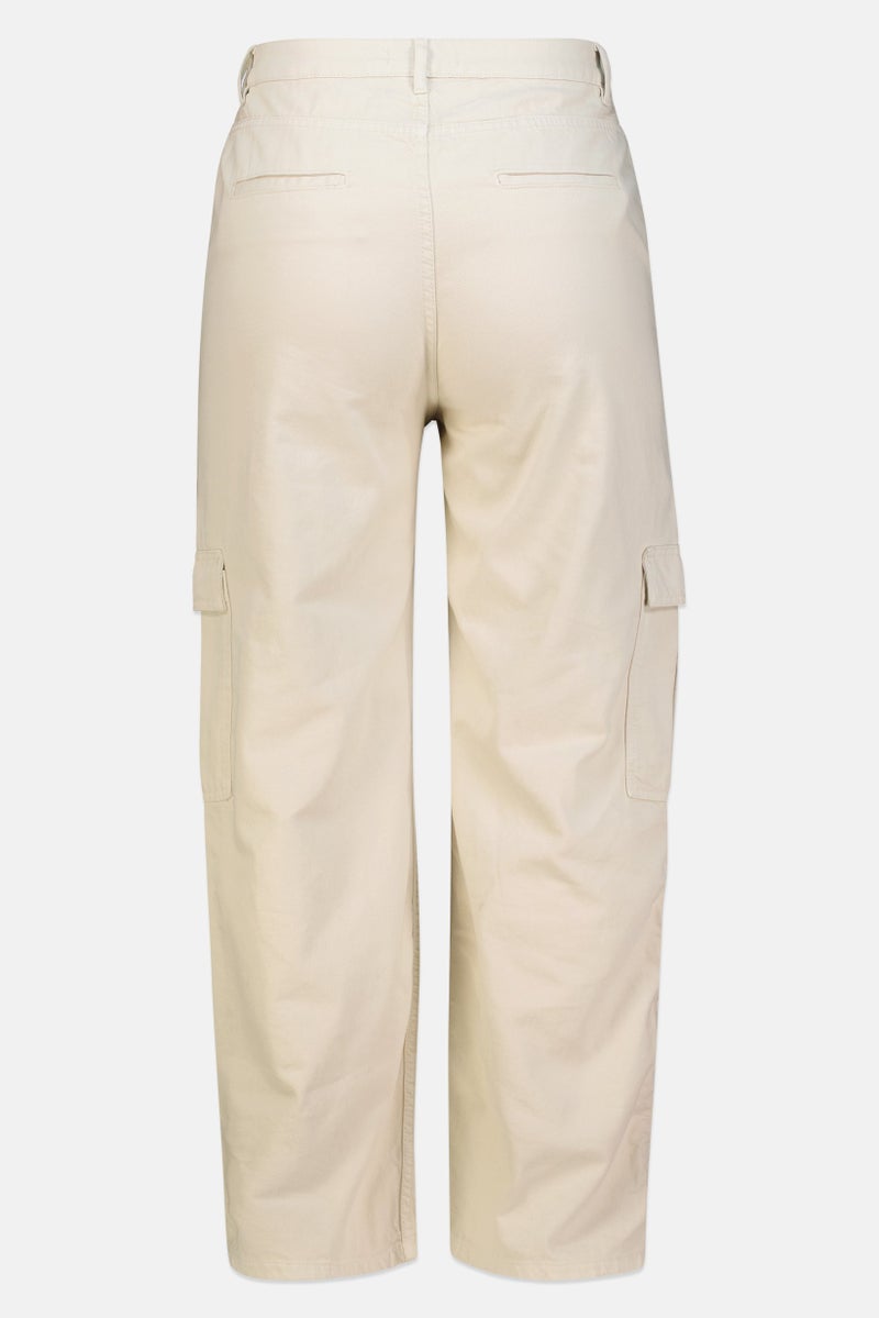 promod Women Regular Fit Solid Cargo Pants, Beige - Image 3