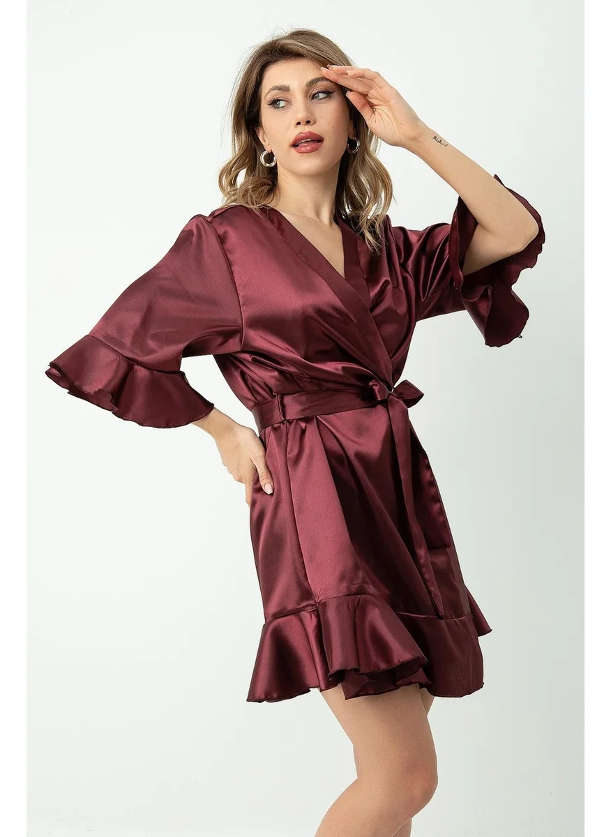 DoReMi Belted Ruffled Satin Dressing Gown
