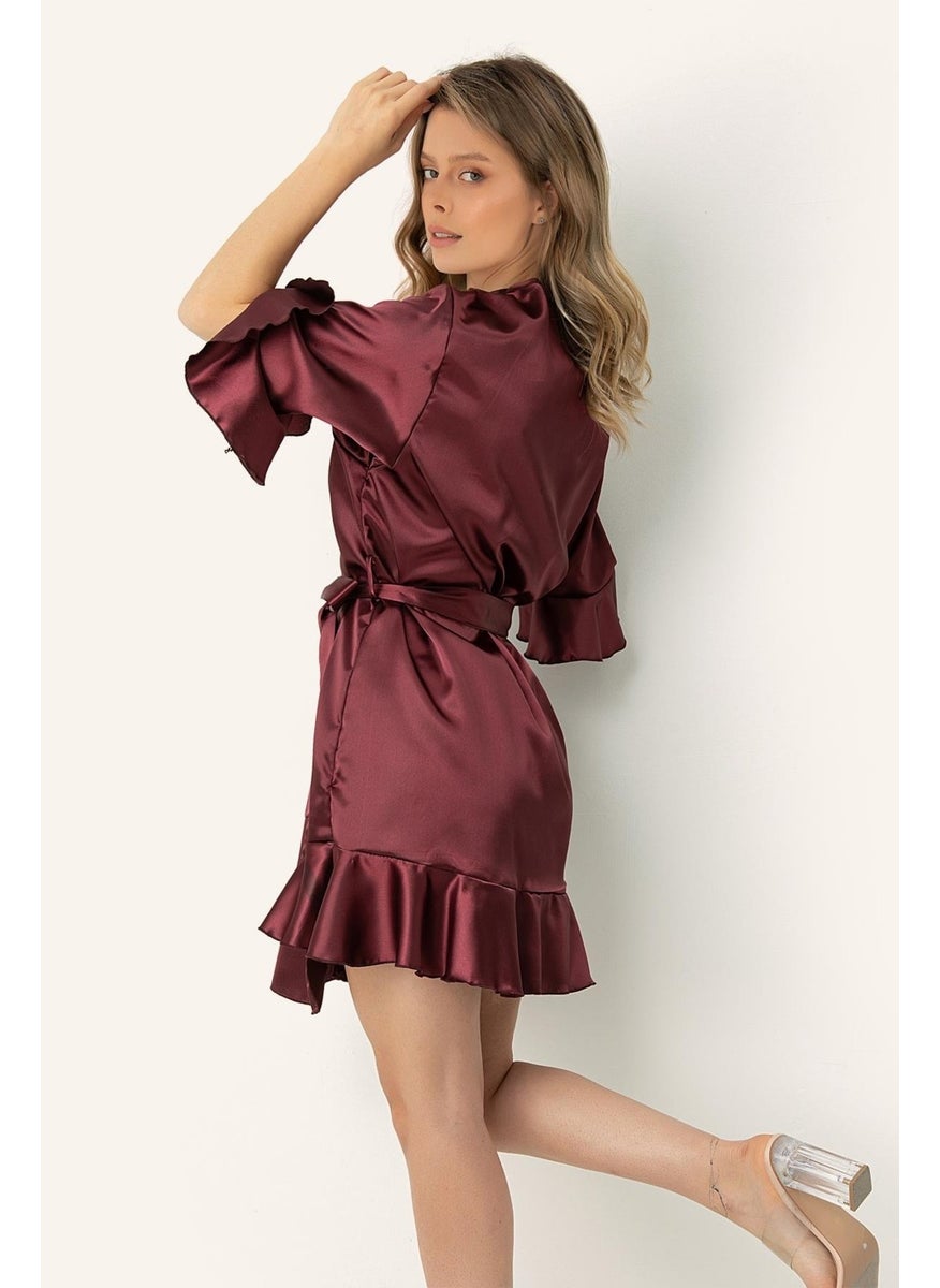 DoReMi - Belted Ruffled Satin Dressing Gown - Image 1