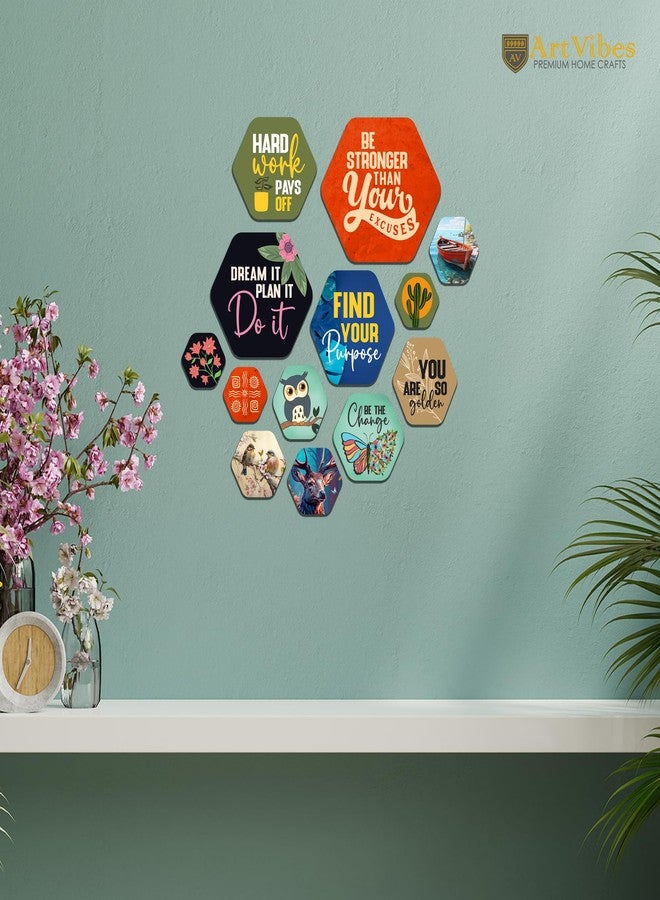 آرتفيب مجموعة ديكور حائط من خشب MDF سداسي الشكل من Artvibes | ديكورات تحمل اقتباسات | ديكورات حائط تحفيزية | لمسة جمالية للجدران | هدايا | ديكورات جدران المكاتب (WPS_227N)، مجموعة من 13 قطعة - Image 3