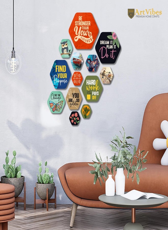 آرتفيب مجموعة ديكور حائط من خشب MDF سداسي الشكل من Artvibes | ديكورات تحمل اقتباسات | ديكورات حائط تحفيزية | لمسة جمالية للجدران | هدايا | ديكورات جدران المكاتب (WPS_227N)، مجموعة من 13 قطعة - Image 2