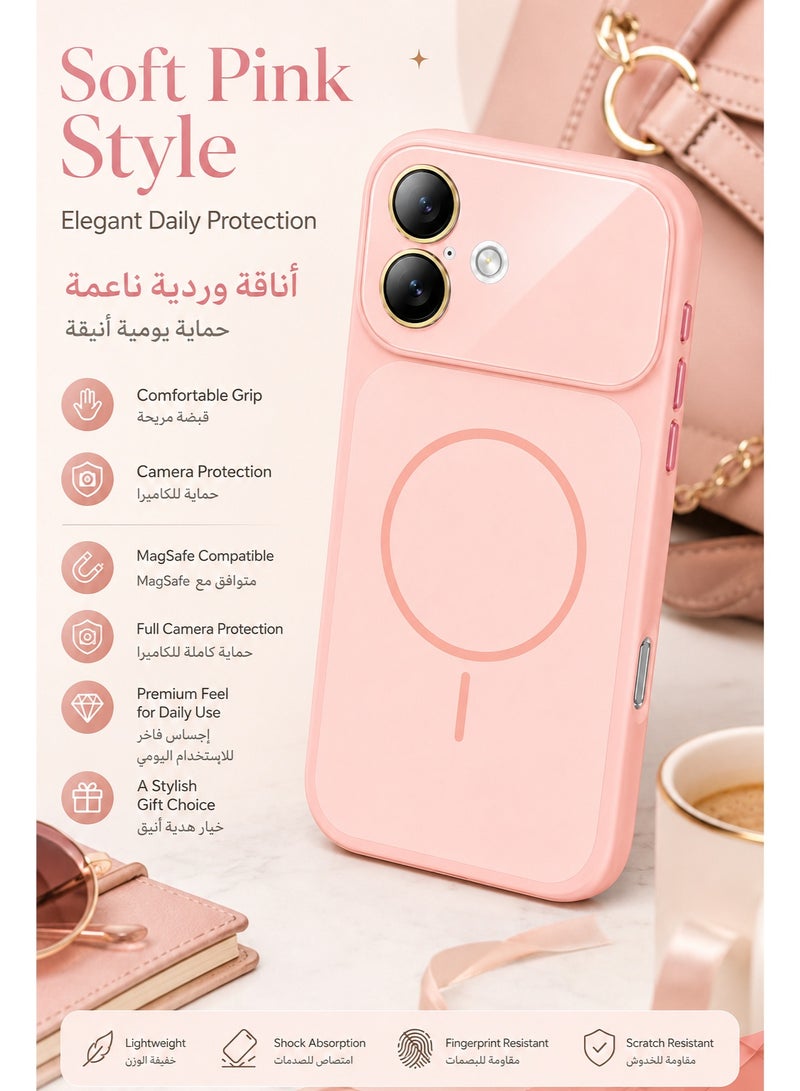 سوكاد كفر وردي مطفي بتصميم نافذة كبيرة مع MagSafe لهاتف iPhone 17، حماية كاملة للكاميرا، غطاء نحيف مقاوم لبصمات الأصابع مع أزرار معدنية - Image 5