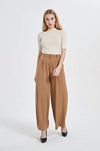 Tronjori Women High Waist Casual Wide Leg Long Palazzo Pants Trousers Regular Size(M, Camel) - Image 4