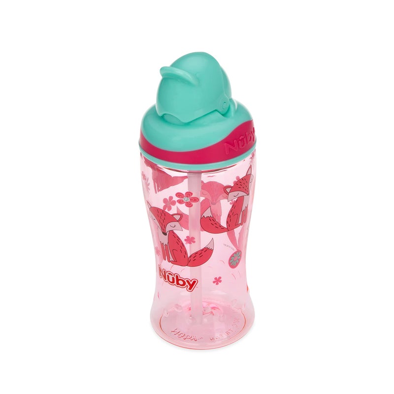 Nuby Thirsty Kids No Spill Flip-It Boost Travel Cup with Soft Silicone Straw - 12 Oz - 18+ Months - Pink Fox - Back to School Essentials - Image 3
