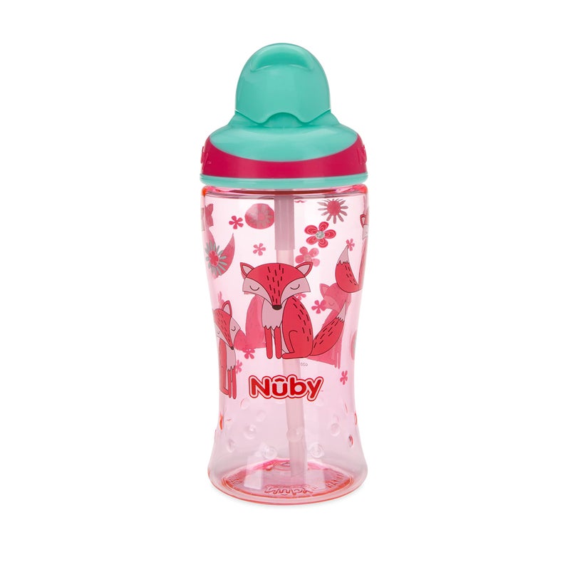 Nuby Thirsty Kids No Spill Flip-It Boost Travel Cup with Soft Silicone Straw - 12 Oz - 18+ Months - Pink Fox - Back to School Essentials - Image 1