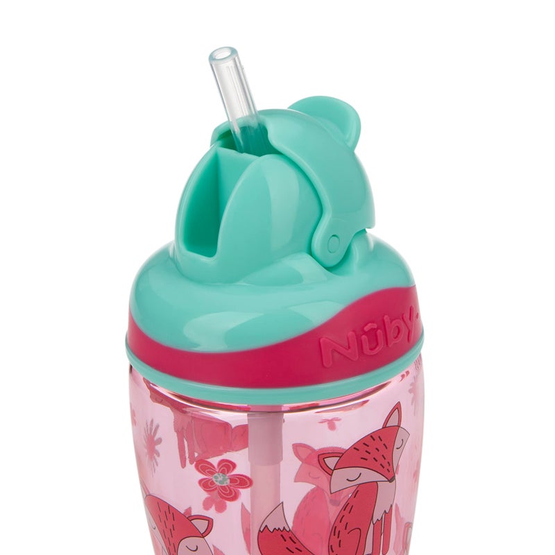 Nuby Thirsty Kids No Spill Flip-It Boost Travel Cup with Soft Silicone Straw - 12 Oz - 18+ Months - Pink Fox - Back to School Essentials - Image 2