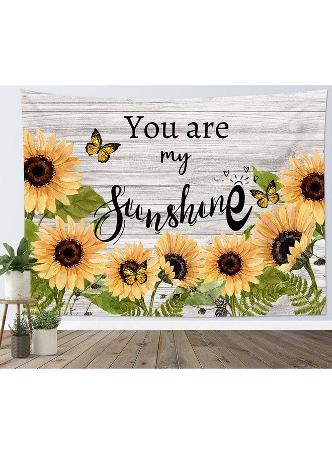 LB Sunflower Butterfly Tapestry Wall Hanging You Are My Sunshine On Rustic Wood Plank Tapestry Fantasy Hippie Tapestry Wall Art For Teen Bedroom Living Room Dorm Home Decor 60 X 40 Inches  - Image 1