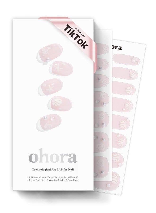 ohora Semi Cured Gel Nail Strips (N Seashell Love) - Works with Any Nail Lamps, Salon-Quality, Long Lasting, Easy to Apply & Remove - Includes 2 Prep Pads, Nail File & Wooden Stick - Image 1