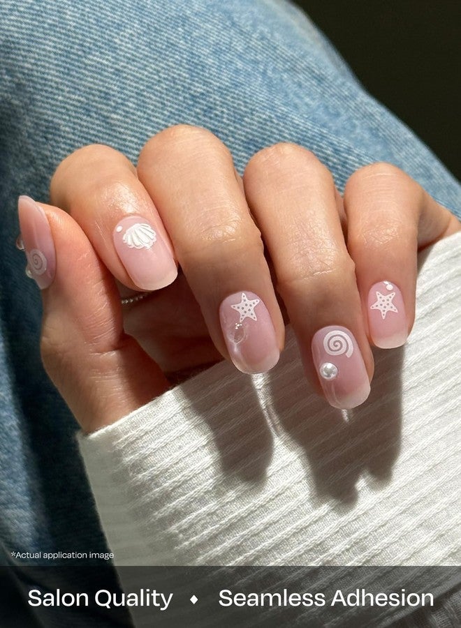 ohora Semi Cured Gel Nail Strips (N Seashell Love) - Works with Any Nail Lamps, Salon-Quality, Long Lasting, Easy to Apply & Remove - Includes 2 Prep Pads, Nail File & Wooden Stick - Image 4
