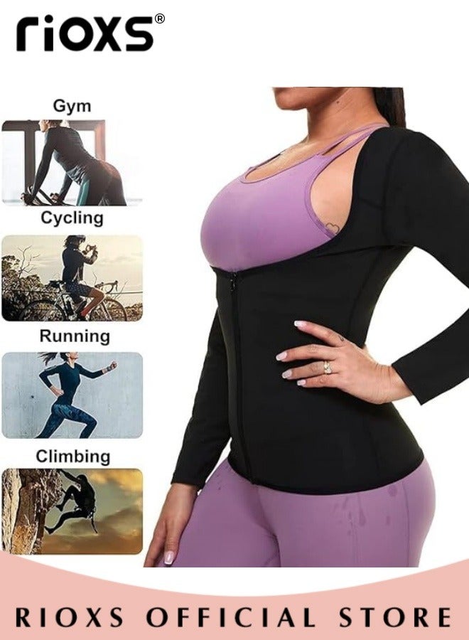 Women Compression Shapewear Tops, Long Sleeves Hot Waist Trainer, Underbust Tummy Control Body Shaper, Underbust Corset with Zipper, Lightweight Comfortable Sweat Fitness Shirt, Sauna Effect Tops, Easy to Wear and Take Off