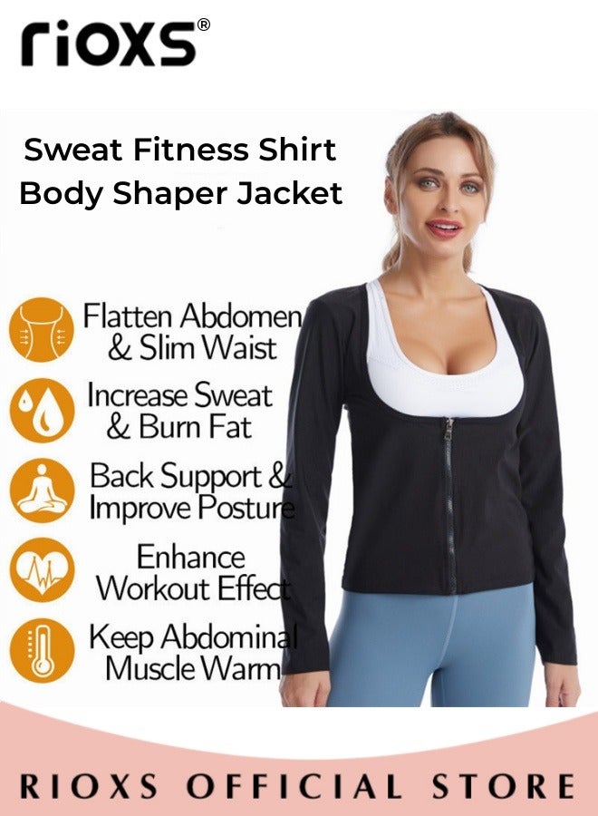 RIOXS Women Compression Shapewear Tops, Long Sleeves Hot Waist Trainer, Underbust Tummy Control Body Shaper, Underbust Corset with Zipper, Lightweight Comfortable Sweat Fitness Shirt, Sauna Effect Tops, Easy to Wear and Take Off  - Image 4