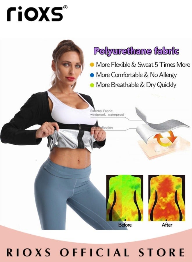 RIOXS Women Compression Shapewear Tops, Long Sleeves Hot Waist Trainer, Underbust Tummy Control Body Shaper, Underbust Corset with Zipper, Lightweight Comfortable Sweat Fitness Shirt, Sauna Effect Tops, Easy to Wear and Take Off  - Image 3