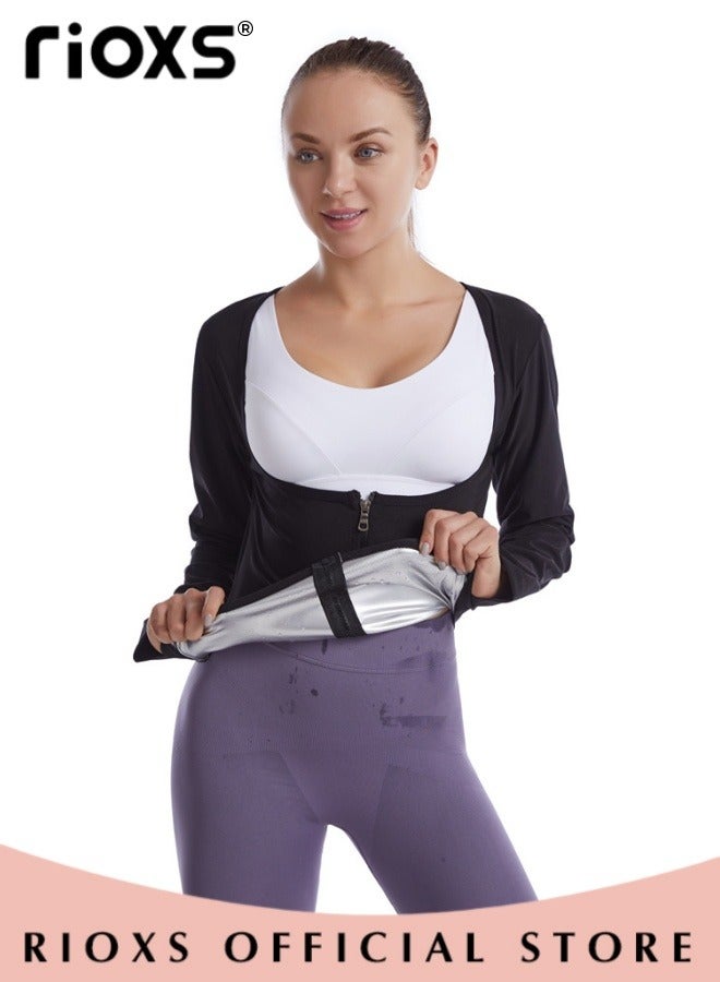 Women Compression Shapewear Tops, Long Sleeves Hot Waist Trainer, Underbust Tummy Control Body Shaper, Underbust Corset with Zipper, Lightweight Comfortable Sweat Fitness Shirt, Sauna Effect Tops, Easy to Wear and Take Off