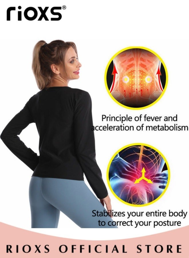 RIOXS Women Compression Shapewear Tops, Long Sleeves Hot Waist Trainer, Underbust Tummy Control Body Shaper, Underbust Corset with Zipper, Lightweight Comfortable Sweat Fitness Shirt, Sauna Effect Tops, Easy to Wear and Take Off  - Image 5