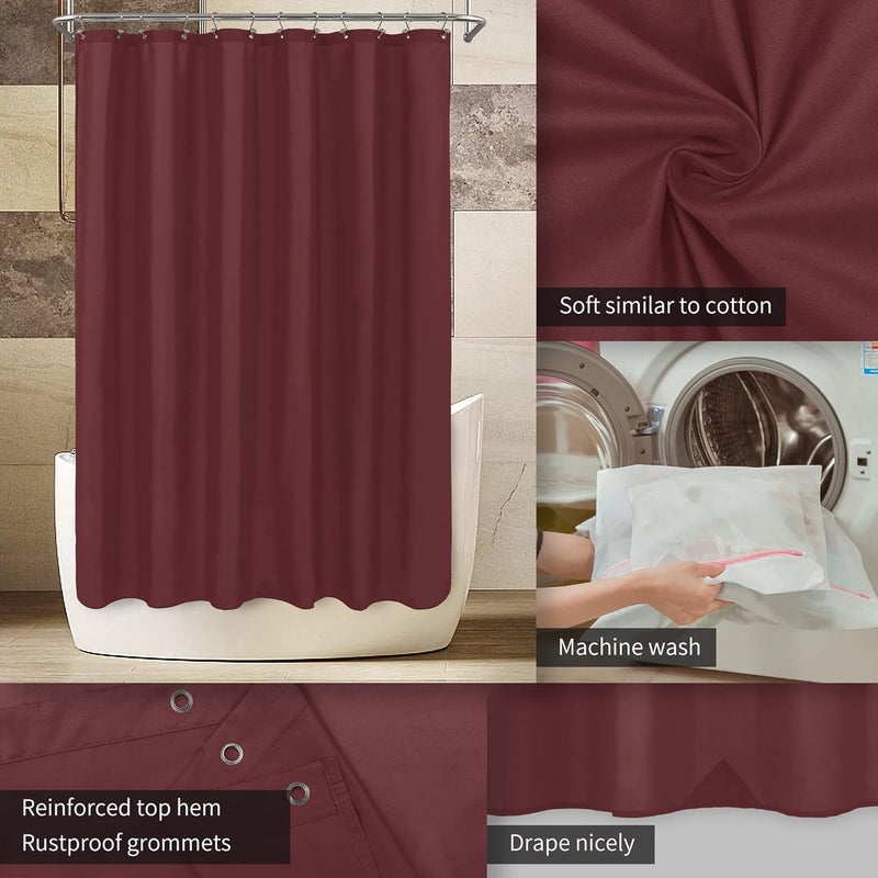 ALYVIA SPRING Burgundy Red Fabric Shower Curtain Liner Waterproof - Soft Hotel Quality Cloth Shower Liner with 3 Magnets, Light-Weight & Machine Washable - Standard Size 72x72, Burgundy - Image 3
