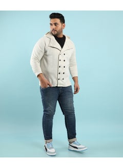 Instafab Plus Instafab Plus Men's Light Grey Double-Breasted Jacket With Hoodie  - Image 1