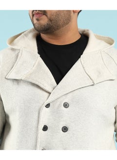 Instafab Plus Instafab Plus Men's Light Grey Double-Breasted Jacket With Hoodie  - Image 4