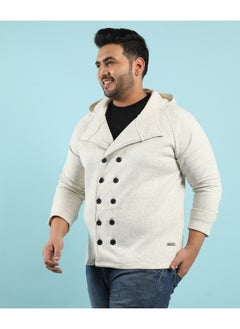 Instafab Plus Instafab Plus Men's Light Grey Double-Breasted Jacket With Hoodie  - Image 3