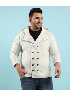 Instafab Plus Instafab Plus Men's Light Grey Double-Breasted Jacket With Hoodie  - Image 2