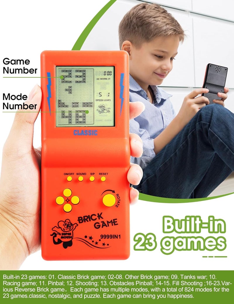 HLF 3.5-inch Large Screen Retro Brick Game Console for 80s/90s Building Block Games - Built-in 23 Classic Games - Nostalgic Puzzle Children's Game Console (Orange) - Image 2