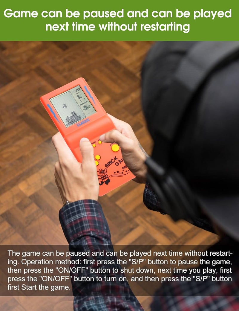 HLF 3.5-inch Large Screen Retro Brick Game Console for 80s/90s Building Block Games - Built-in 23 Classic Games - Nostalgic Puzzle Children's Game Console (Orange) - Image 5