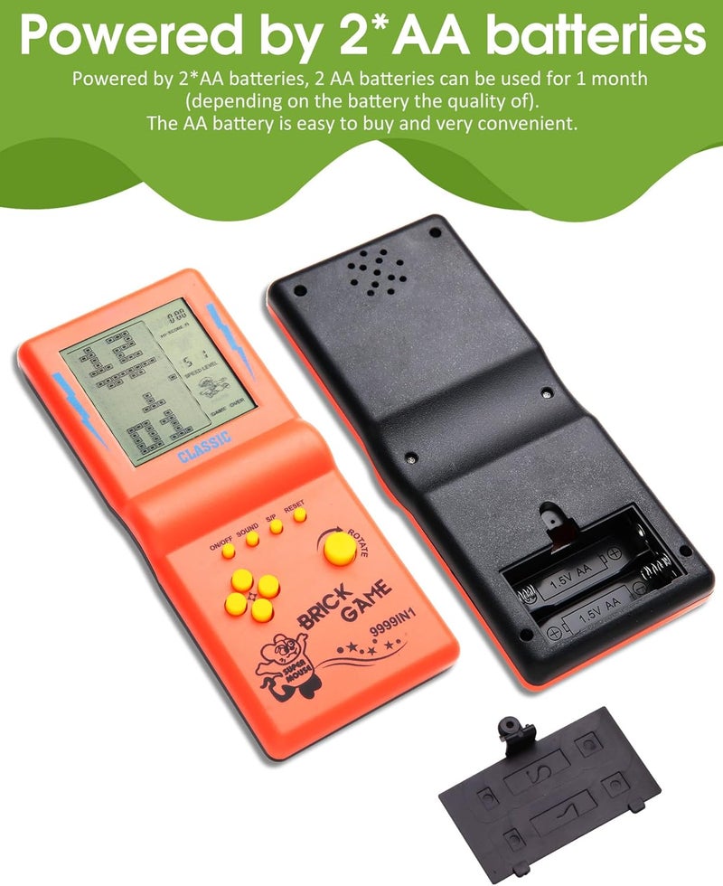 HLF 3.5-inch Large Screen Retro Brick Game Console for 80s/90s Building Block Games - Built-in 23 Classic Games - Nostalgic Puzzle Children's Game Console (Orange) - Image 4