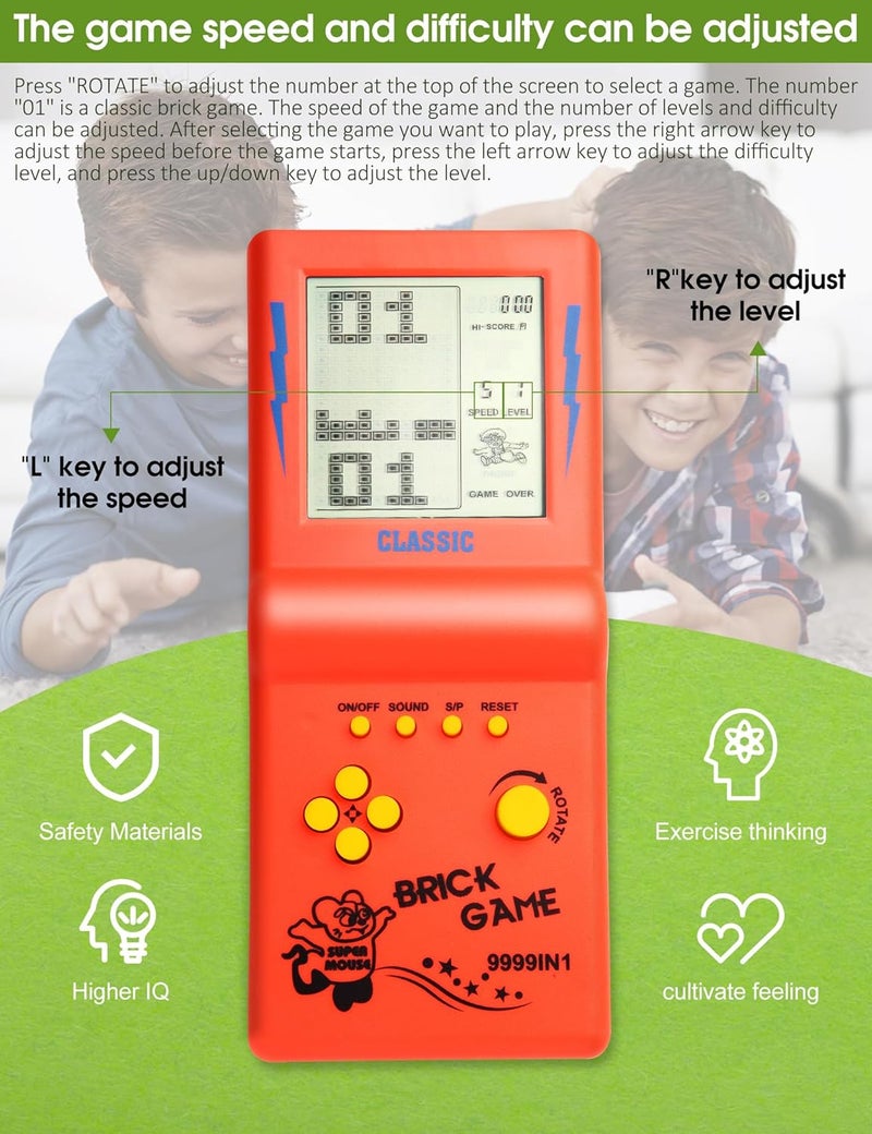 HLF 3.5-inch Large Screen Retro Brick Game Console for 80s/90s Building Block Games - Built-in 23 Classic Games - Nostalgic Puzzle Children's Game Console (Orange) - Image 3