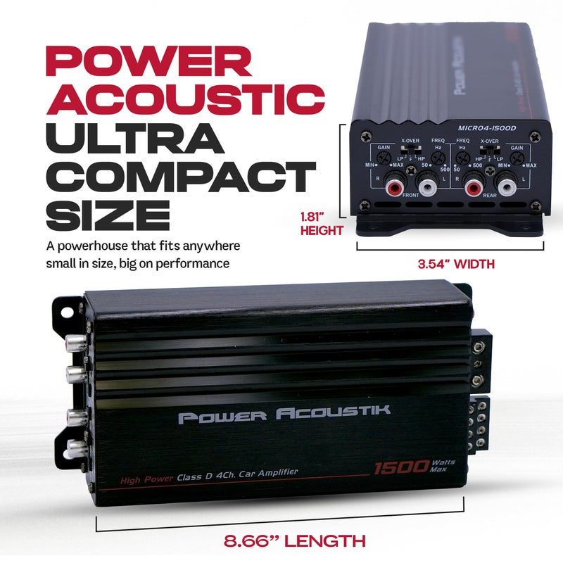 Power Acoustik 4 Channel Car Amplifier â€“ 1500W Max Compact Class D Amp | Small 4-Channel Amp for Tight Installs | Powerful 4 Channel Audio Amp for Full-Range Systems - Image 5