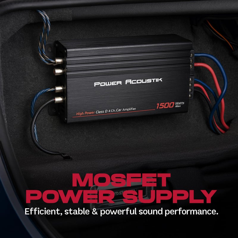 Power Acoustik 4 Channel Car Amplifier â€“ 1500W Max Compact Class D Amp | Small 4-Channel Amp for Tight Installs | Powerful 4 Channel Audio Amp for Full-Range Systems - Image 4